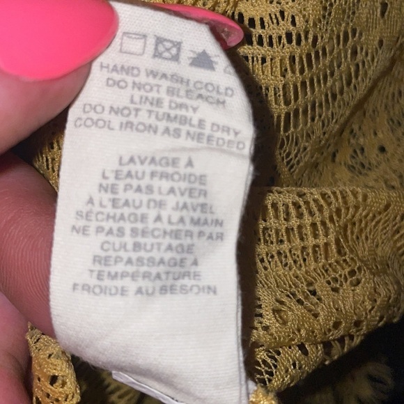 Fossil Lace Ruffle Floral Top Women Small Scalloped Boho Y2K Cottage Mustard - Picture 9 of 9